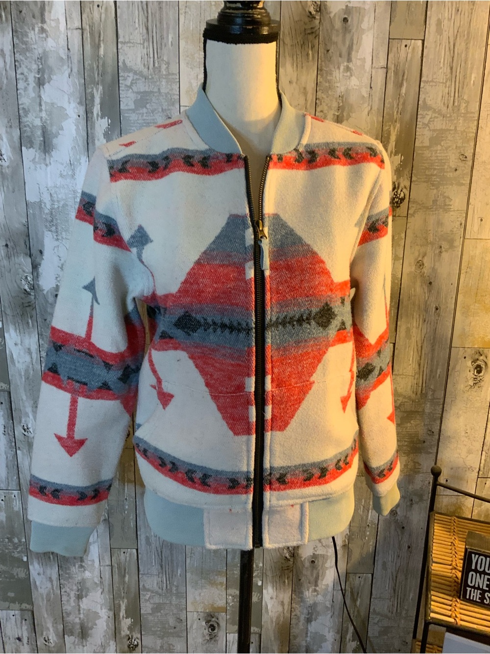 dylan Cream Jacket with Coral & Slate Pattern
